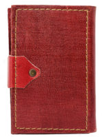 Rückseite eines roten Lederbuchs